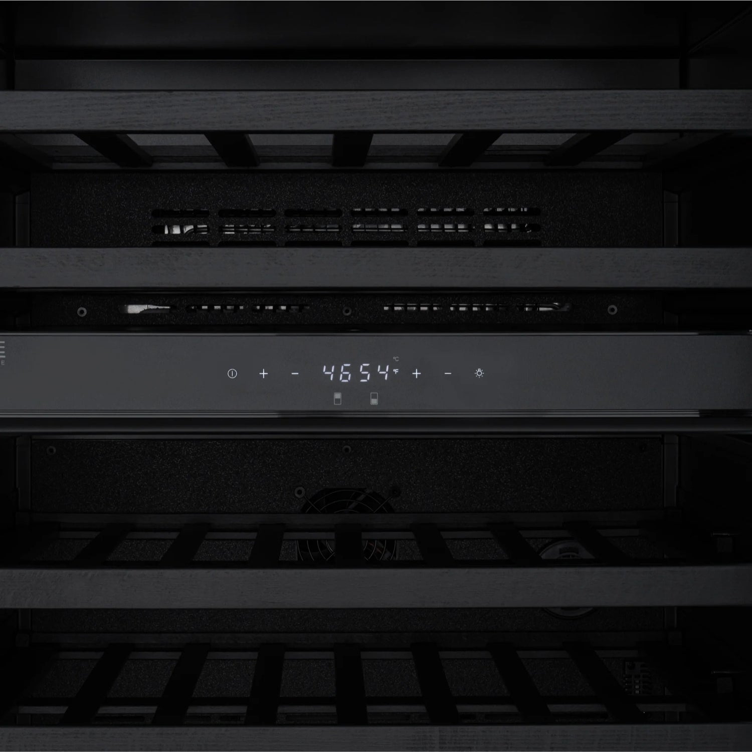 KoolMore Reserve 24 in. Under-Counter Panel Ready Dual Zone Built-in Wine Cooler with Black Shelves and 45 Bottle Capacity in Black
