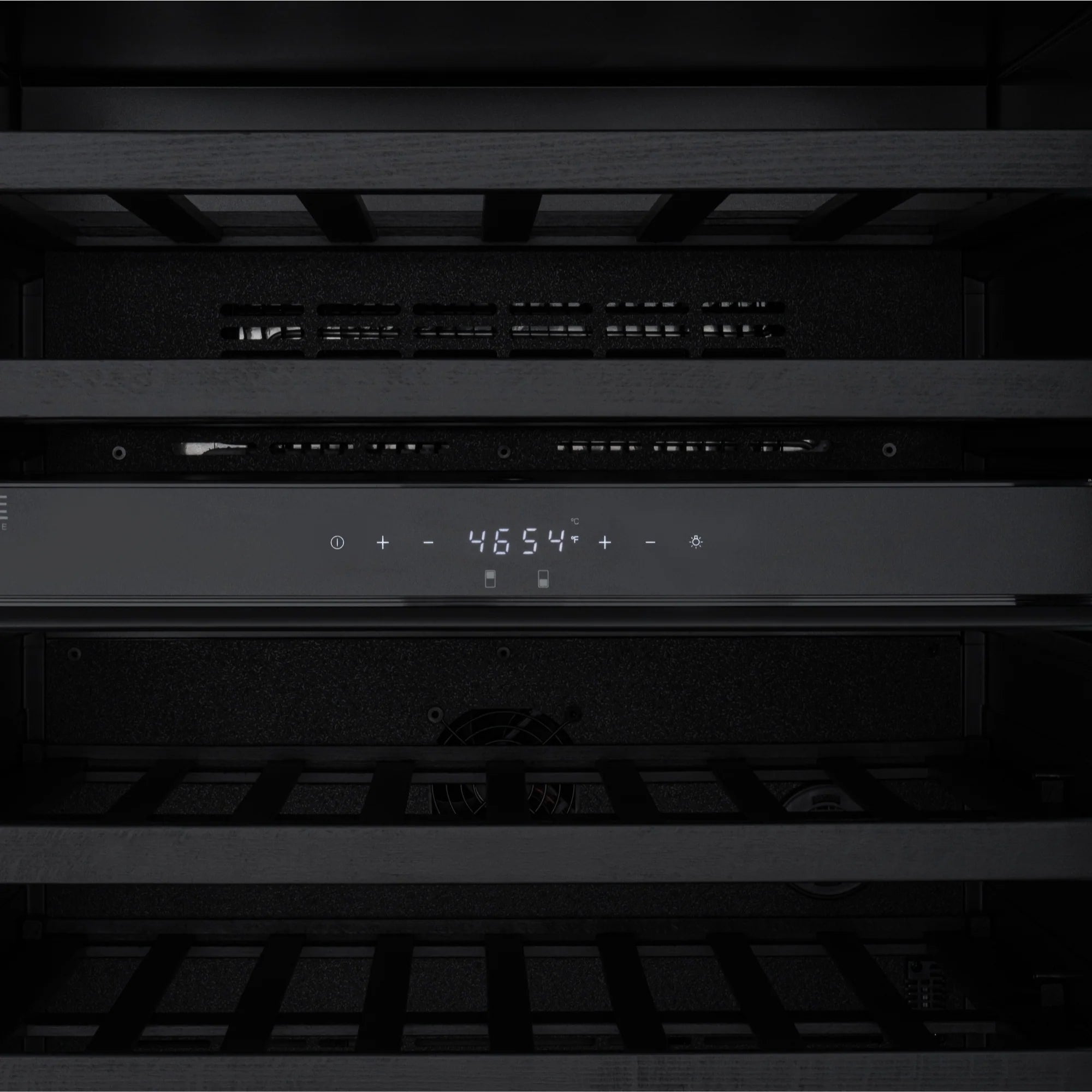 KoolMore Reserve 24 in. Under-Counter Panel Ready Dual Zone Built-in Wine Cooler with Black Shelves and 45 Bottle Capacity in Black