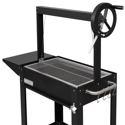 Argentine Charcoal Grill, Adjustable Grate Outdoor BBQ, in Black, 50 In.