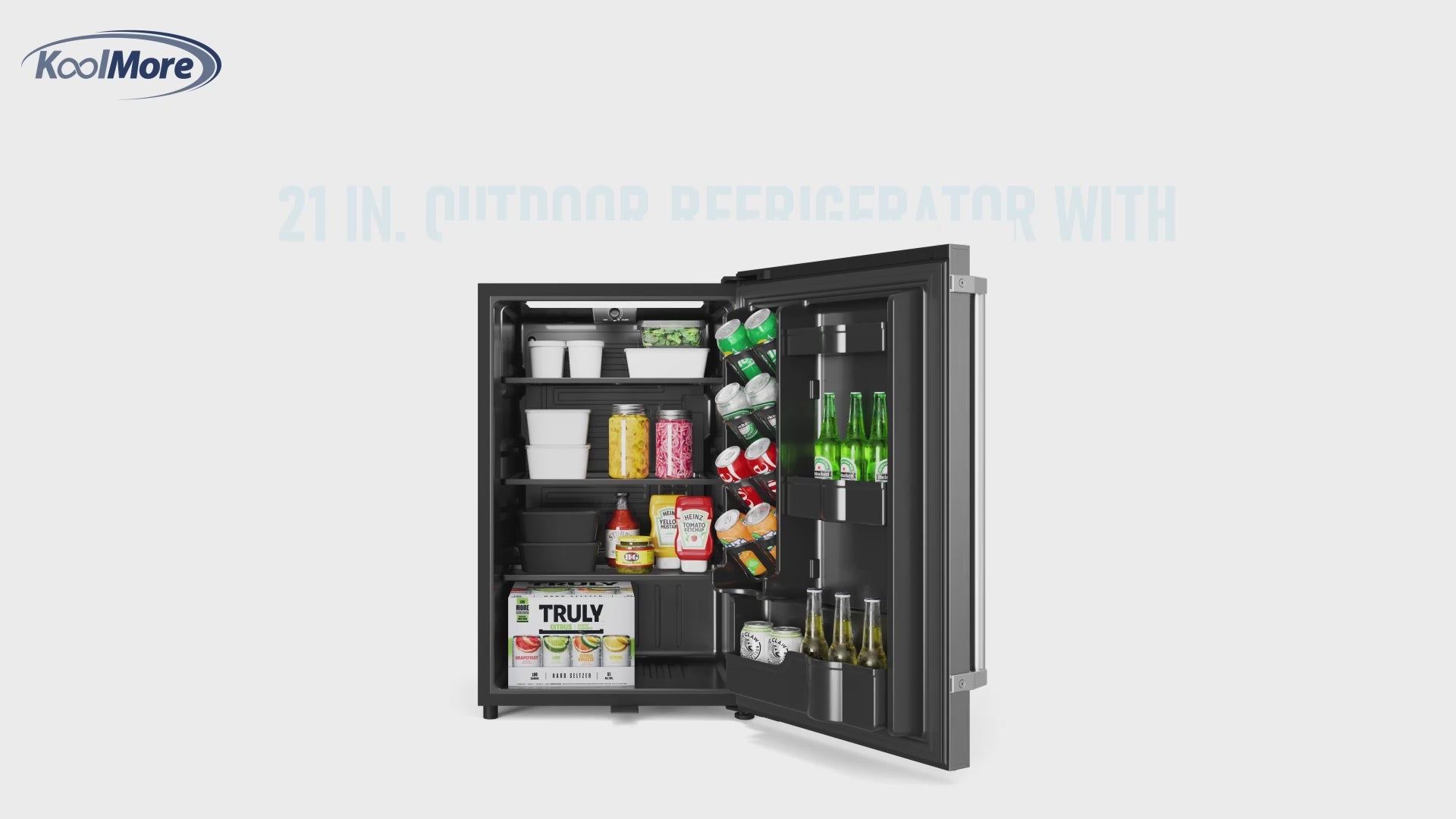 Outdoor Refrigerator with IPX 4 Rating and Glass Shelves 4.4 Cu. ft. in Stainless-Steel, 21 In.