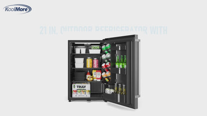 Outdoor Refrigerator with IPX 4 Rating and Glass Shelves 4.4 Cu. ft. in Stainless-Steel, 21 In.